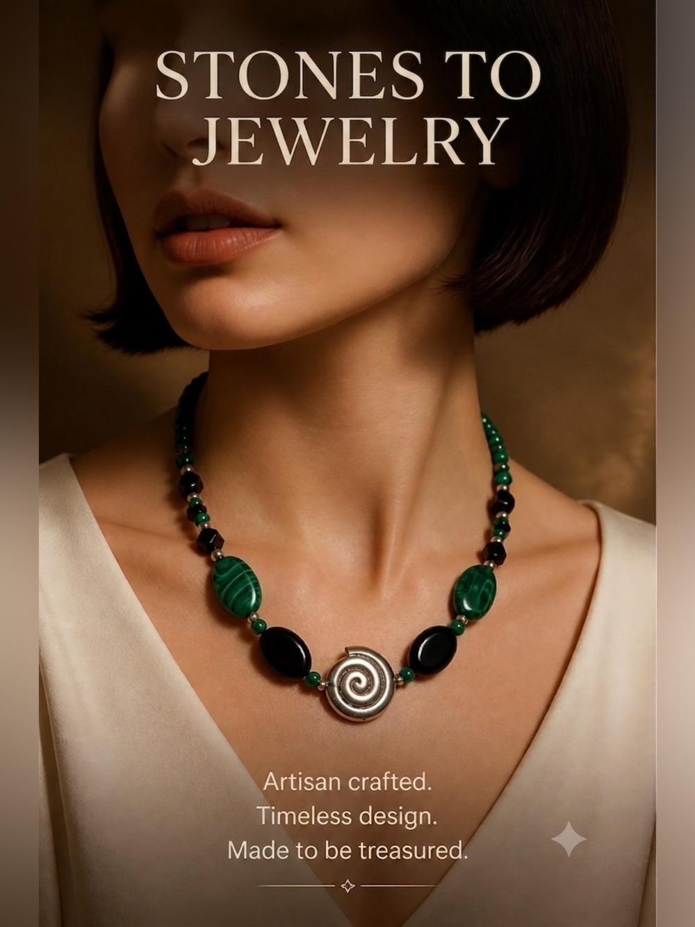 Handmade Malachite & Onyx Statement Necklace 19.5" w/ Thai SS| Stones To Jewelry